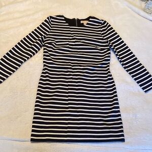 Michael Kors Navy and White Striped Long Sleeve Dress